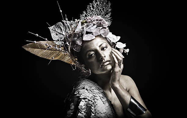 Attractive female painted silver